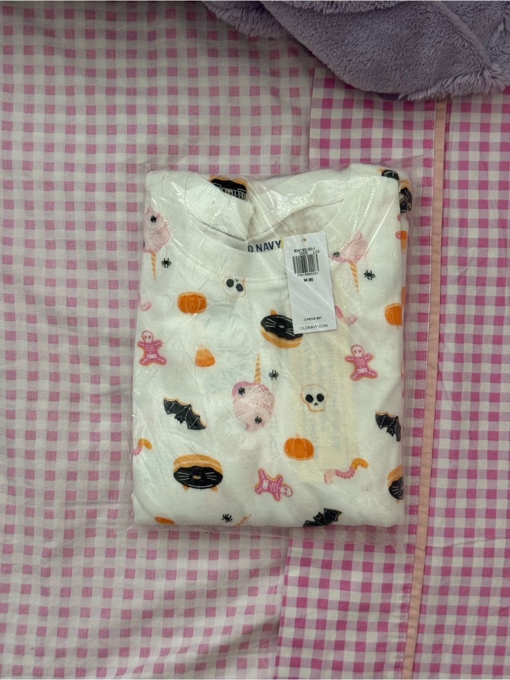 Old Navy White Halloween Print Kids Pajama Top with Orange and Pink Accents